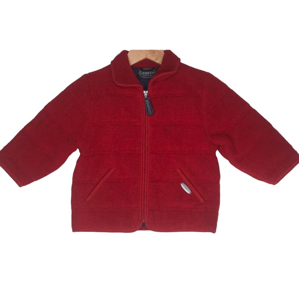 Geisswein Jacket Girls Size 4 Wool Red Full Zip Lined‎ Pockets Made In Austria